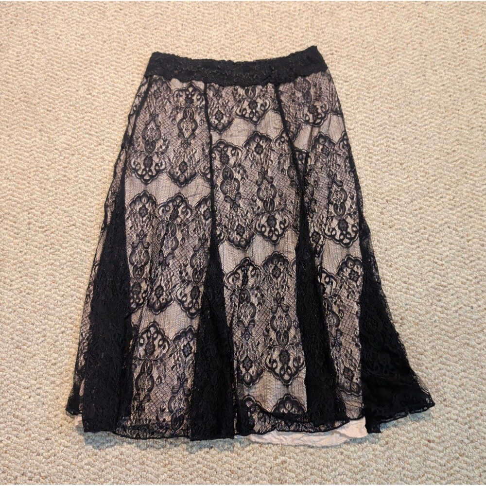 Lily White Lace Midi Skirt Womens Medium Black Whimsigoth Dark Romantic Grunge